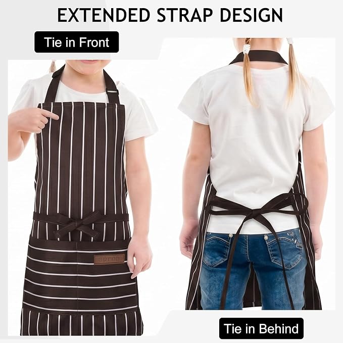 2 Pack Stripes Kids Apron, Kids Cooking Aprons - Image 4