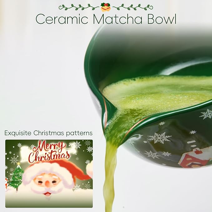 Christmas Matcha Whisk Set, Ceramic Matcha Set Includes Bowl & Holder, Bamboo - Image 5