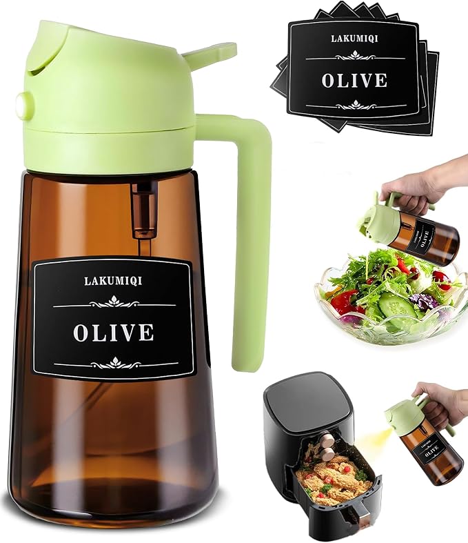 LAKUMIQI 2 in 1 Oil Sprayer for Cooking, 16oz Olive Oil Dispenser Bottle for by LAKUMIQI