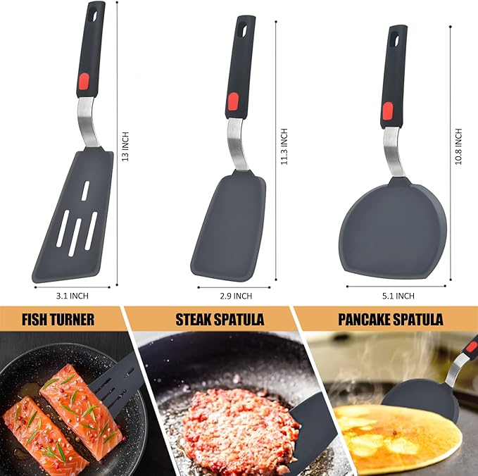 Silicone Spatula Turner Set of 3, Beijiyi 600°F Heat Resistant Cooking Spatulas - Image 6