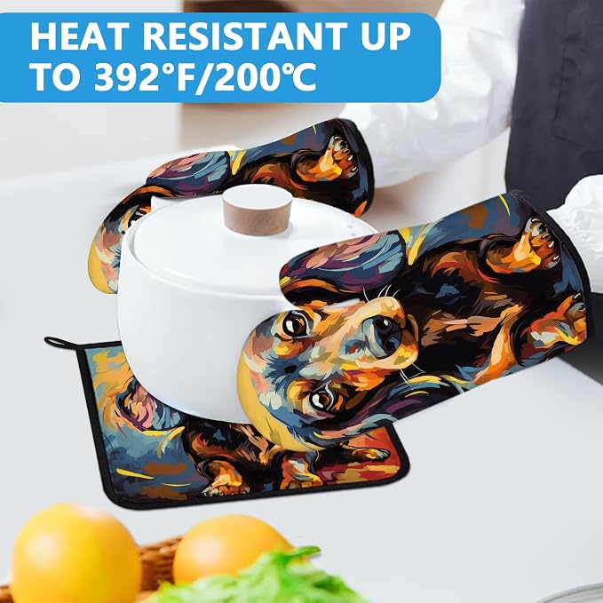 Watercolor Dog Oven Mitts and Pot Holders Sets Heat Resistant 4Pcs Potholders - Image 5