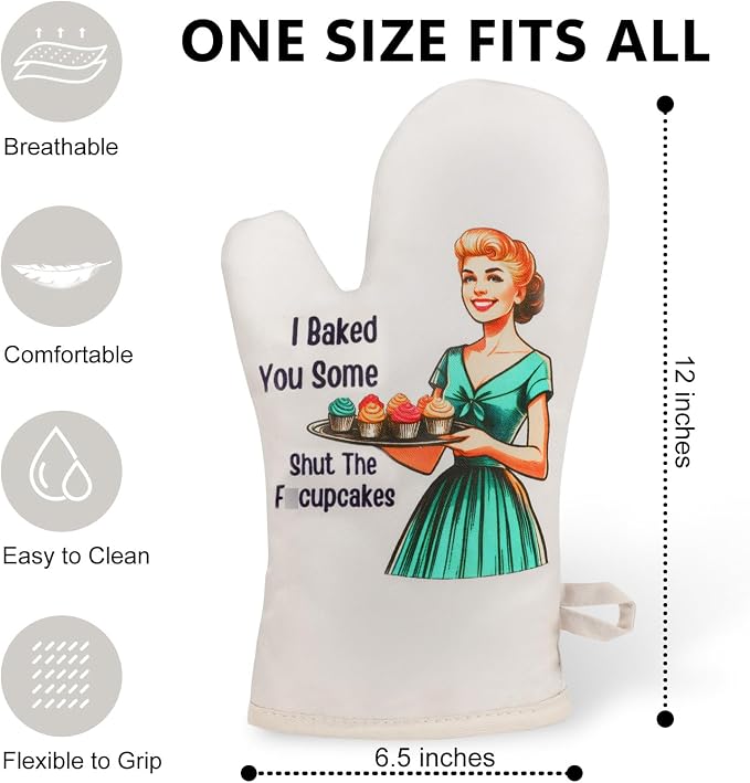 Miracu Funny Oven Mitts for Women, Cute Oven Mitt Set, Fun Kitchen Mittens - Image 4