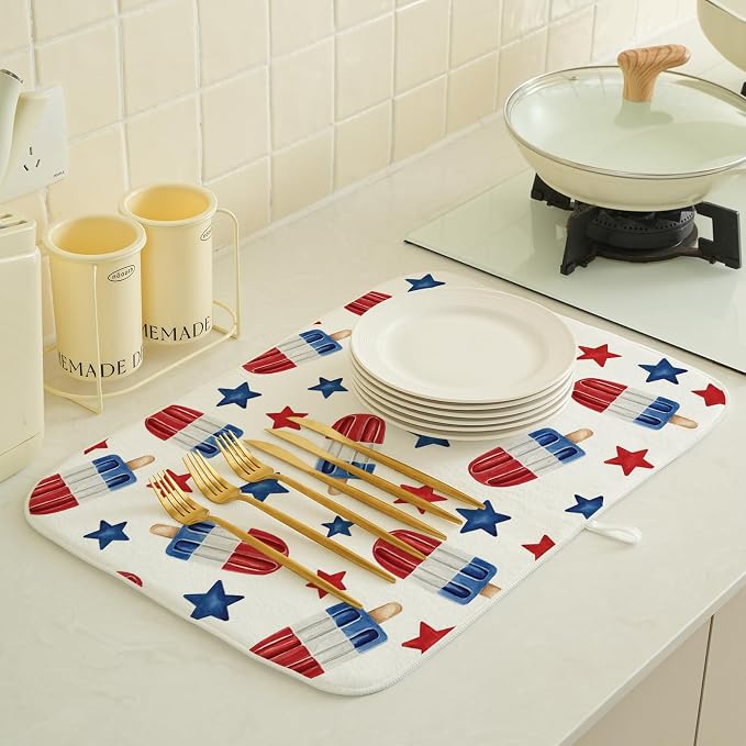 4th of July Dish Drying Mat 18x24 Inch Blue Red Ice Cream Stars Patriotic - Image 4