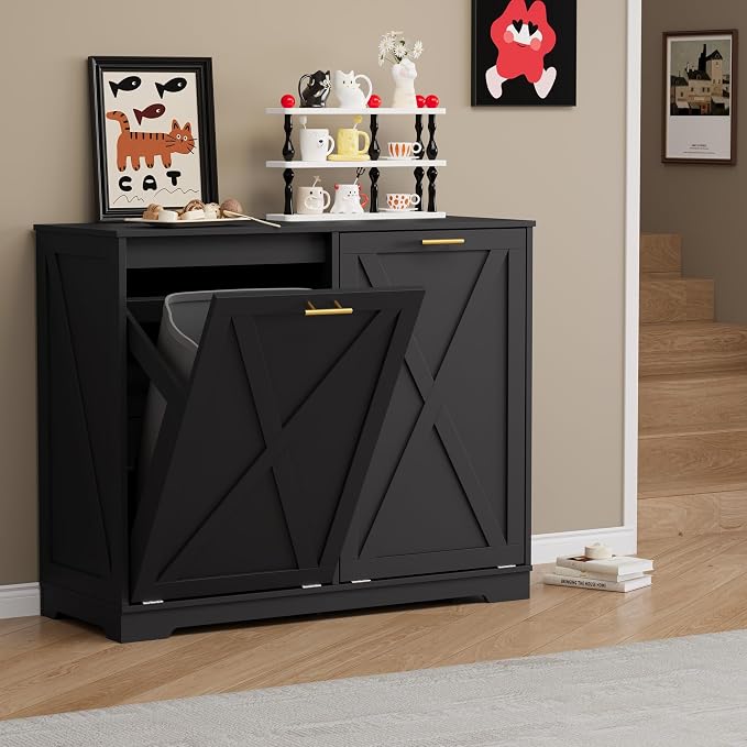 Double Tilt Out Trash Can Cabinet, Wooden Farmhouse Kitchen Garbage Bin - Image 8