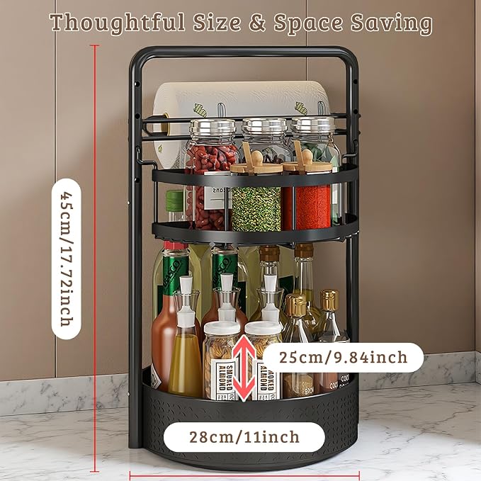Rotating Spice Rack with Paper Towel Holder, 2 Tier Turntable Lazy Susan - Image 4