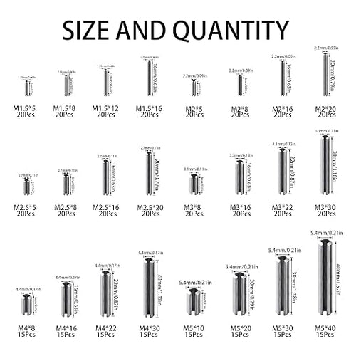 440Pcs 304 Stainless Steel Slotted Spring Pin Assortment Kit, M1.5 M2 M2.5 M3 - Image 2