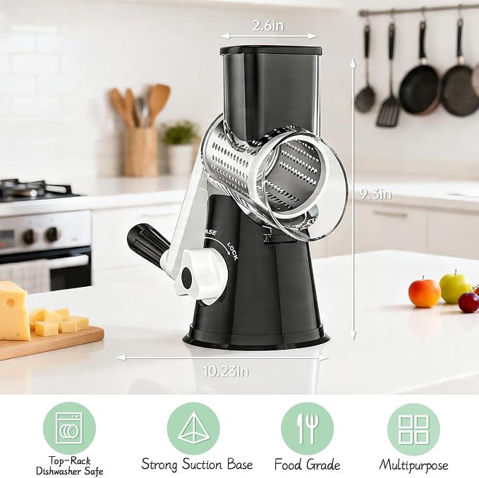 Ourokhome Rotary Cheese Grater Hand Crank, Kitchen Shredder Speed Mandolin - Image 7