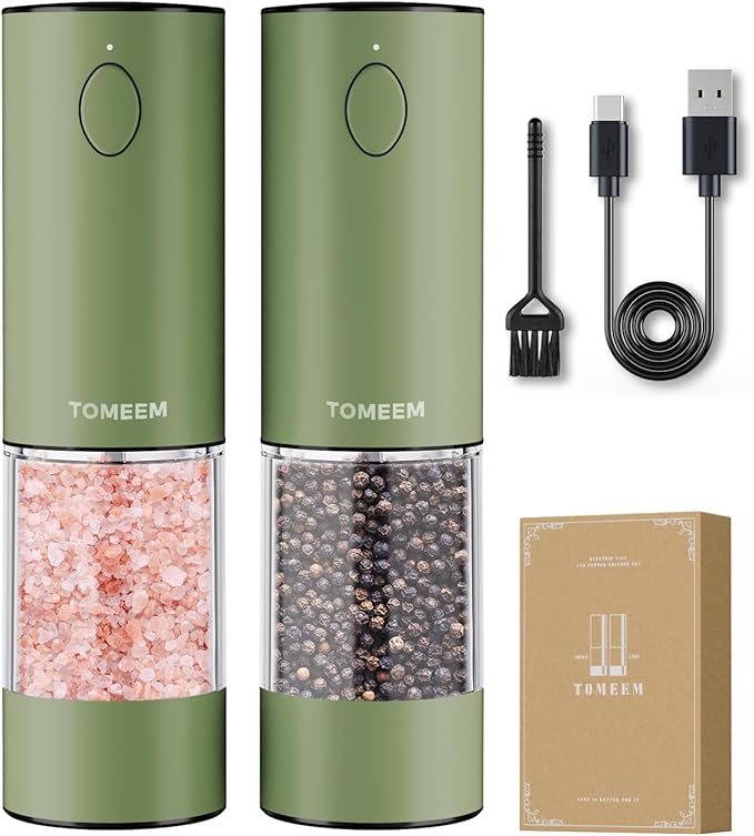 TOMEEM Upgraded Larger Capacity Electric Salt and Pepper Grinder Set by Tomeem