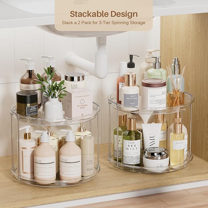 LAMU 2Pack 2 Tier Lazy Susan Organizer 12 inch Large Lazy Susan Turntable - Image 4