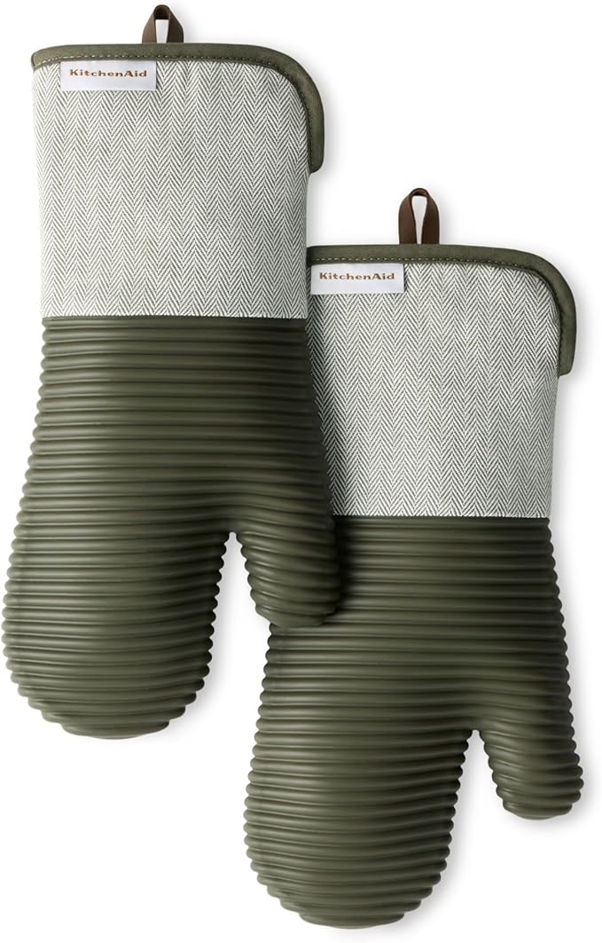 KITCHENAID® Evergreen Design Series Herringbone Ribbed Soft Silicone Oven Mitts by KitchenAid