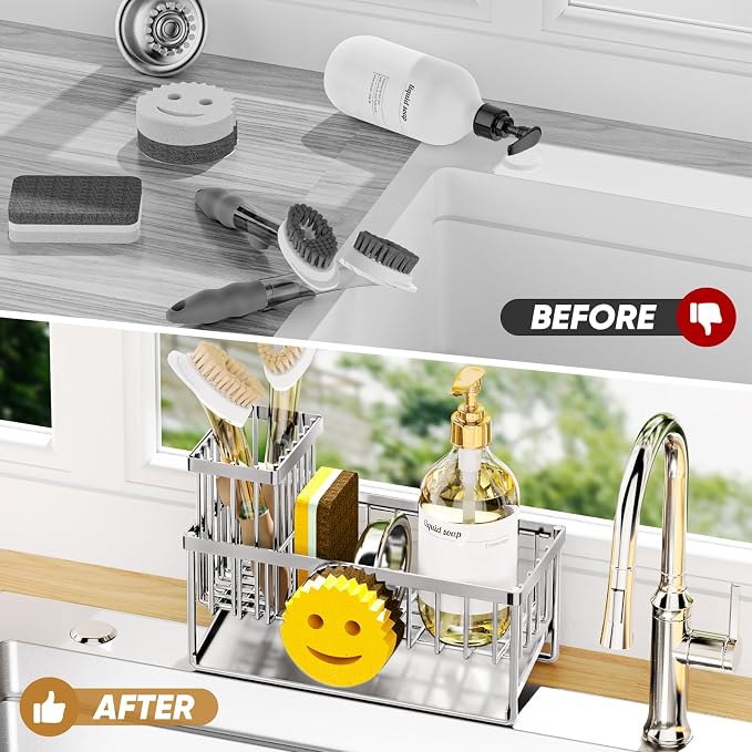 Sponge Holder for Kitchen Sink, Smiley Face Sink Caddy - Image 6