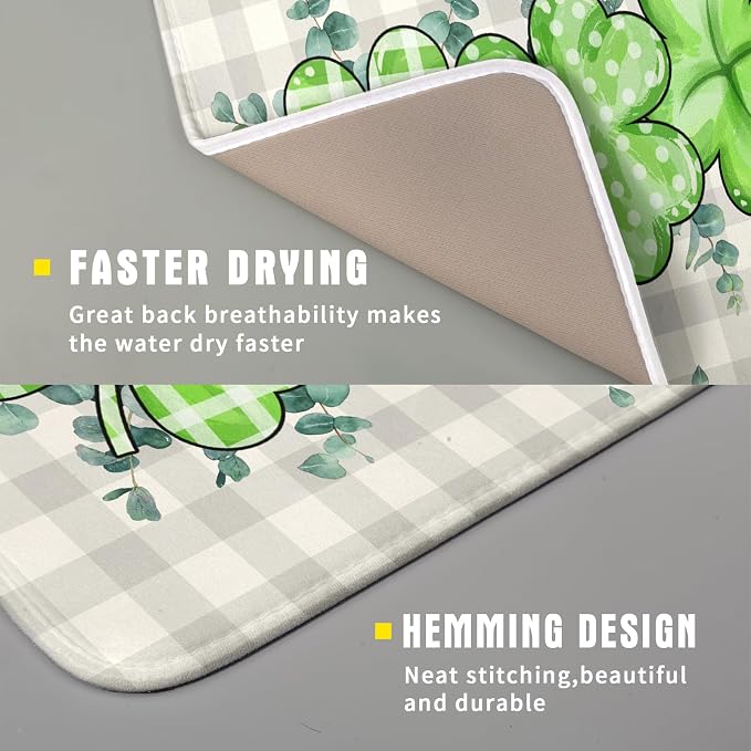 Giwawa Patrick Dish Drying Mat for Kitchen Green Clovers Grey Buffalo Plaids - Image 3