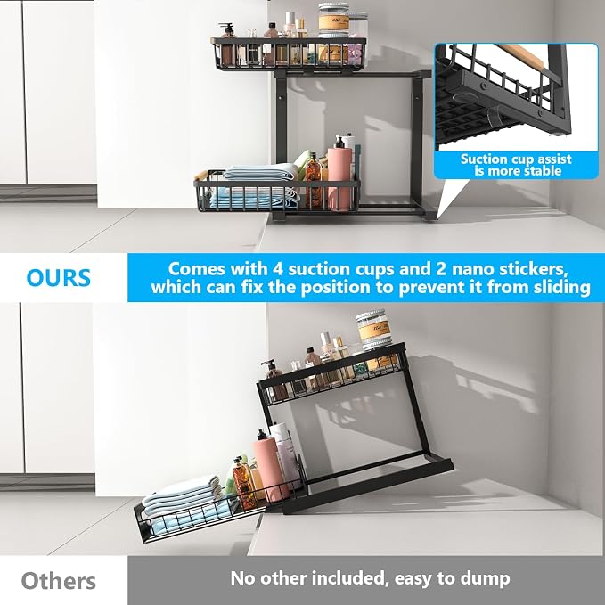 Merrylun Under Sink Organizers, 5 Adjustable Height, Metal Pull Out Under Sink - Image 4