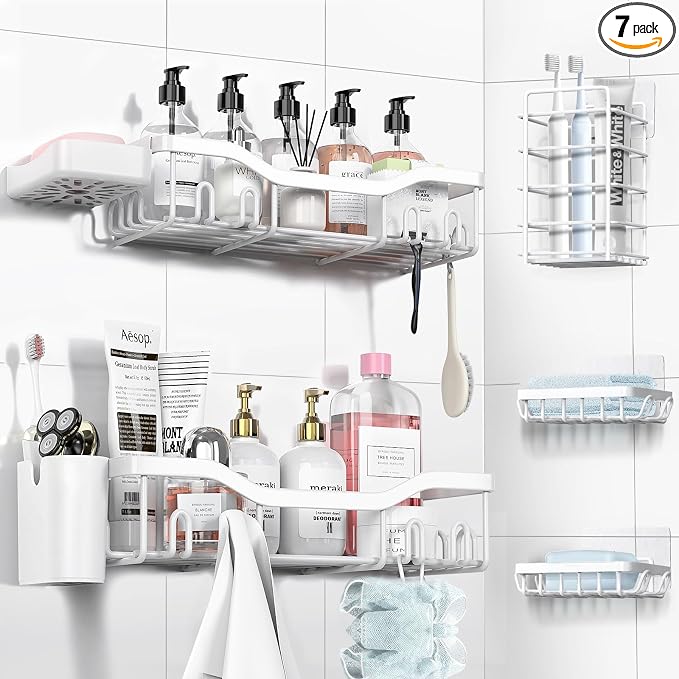 NESOMI Shower Caddy Adhesive Shower Organizer 7-Pack, Rustproof Stainless Steel by OrganizeYourHomeEssentials