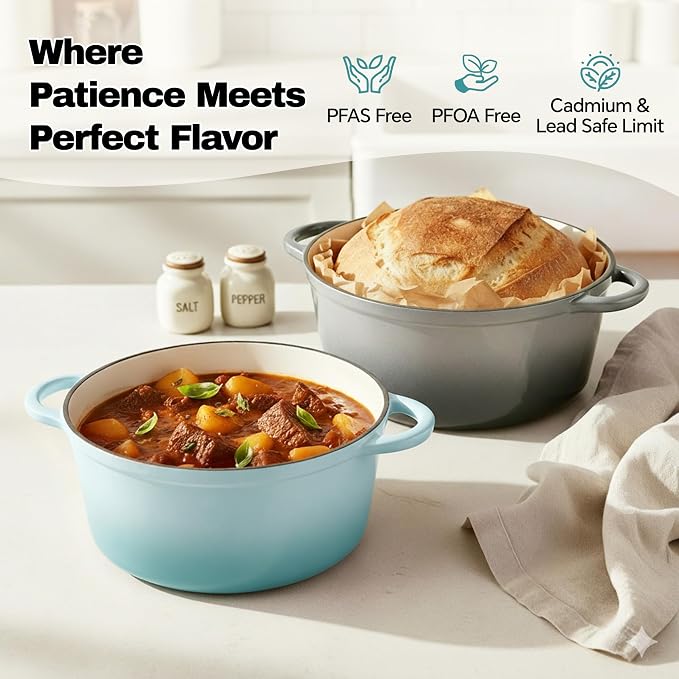 6 Quart Dutch Oven Pot with Lid, Non Stick Enameled Cast Iron Dutch Oven - Image 2