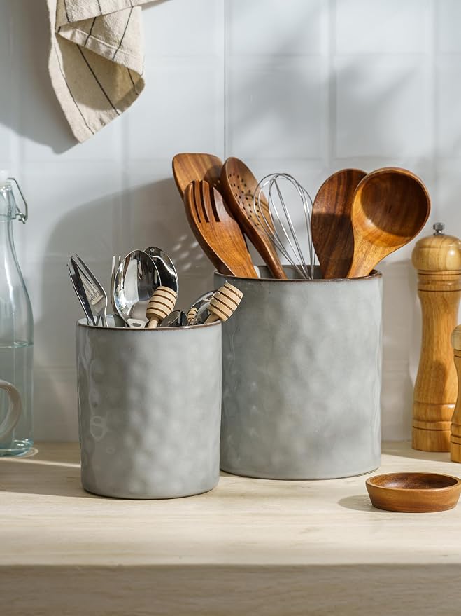famiware Ocean Utensil Holder, 7.2"+5.8" Ceramic Kitchen Utensil Holder - Image 8