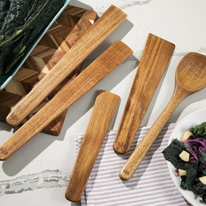 SLATE & ROYCE 5-Piece Acacia Wood Utensil Set, Non-Toxic Wooden Kitchen Tools - Image 2