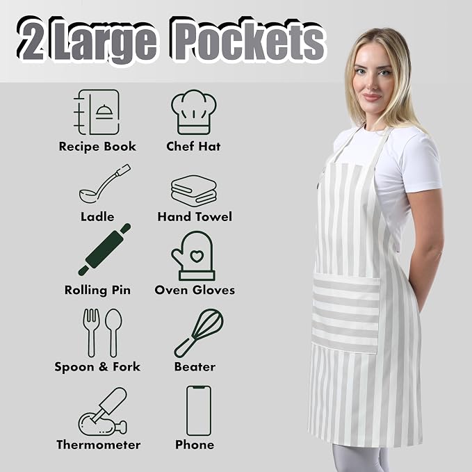 TOSHEX Kitchen Apron Waterdrop Resistant Cotton Apron - Image 2