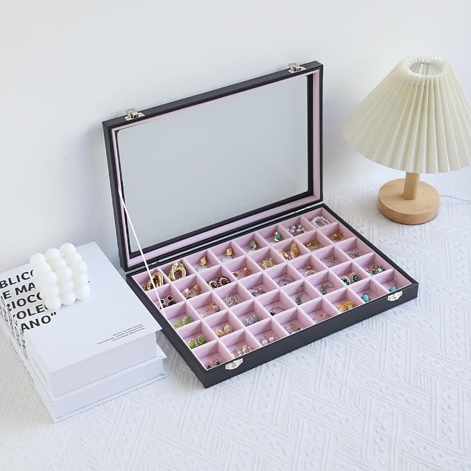 Stratalife Jewelry Organizer 40 Grid Pink Black Jewelry Tray - Image 5