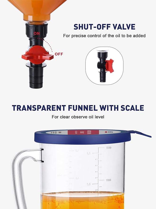 SMART JERRY - Spill-Proof Engine Oil Funnel Kit｜Oil Change Funnel w/ 12 - Image 5