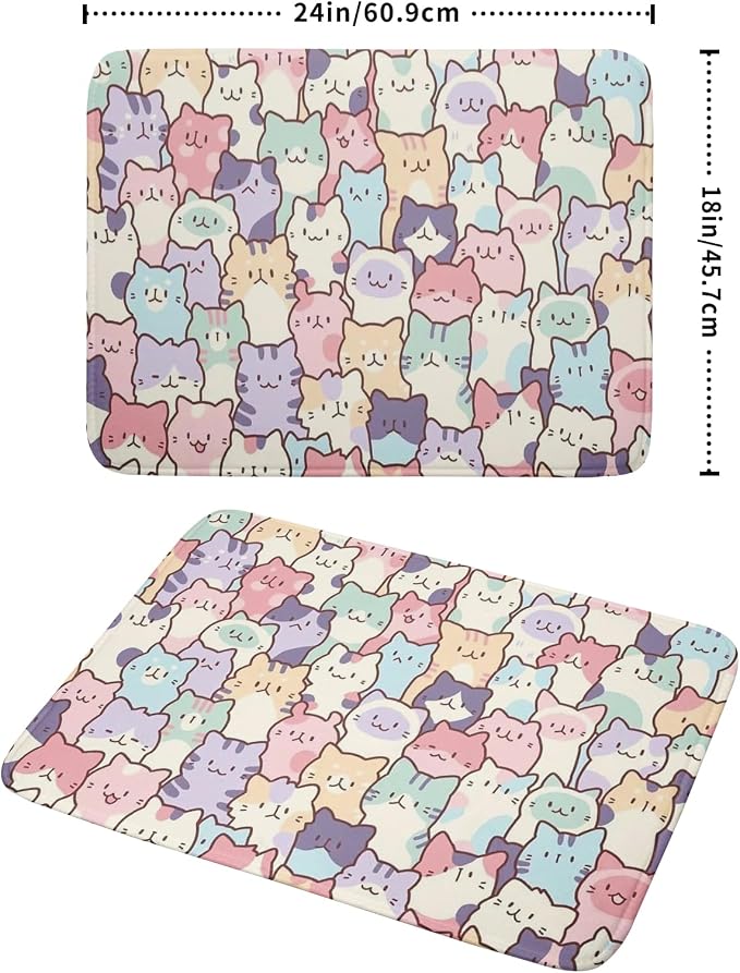 Colorful Cats Dish Drying Mat 18x24 inch Cute Animal Microfiber Reversible Fast - Image 2