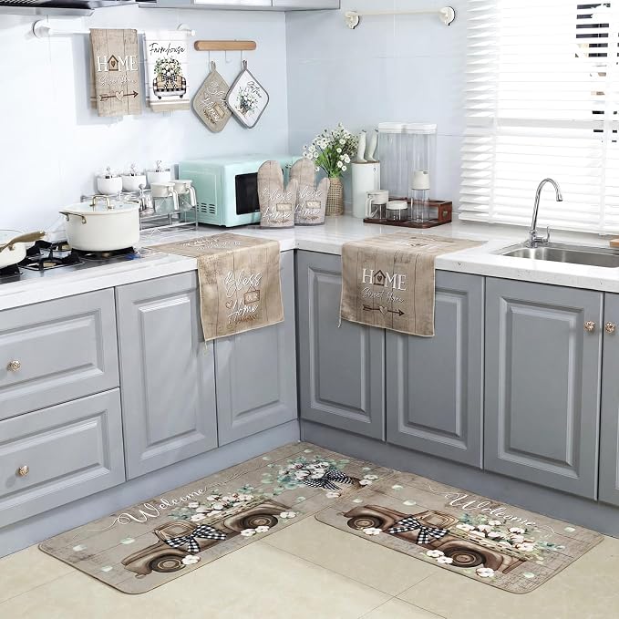 Fourluoo 10 Pcs Flower Basket Farmhouse Kitchen Decor Set Dish Towels Kitchen - Image 4