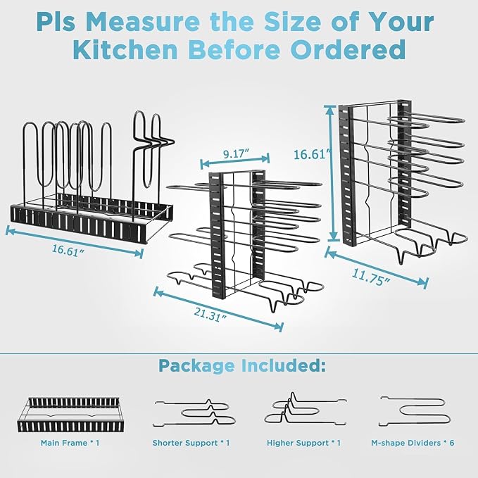 ORDORA Pots and Pans Organizer for Cabinet 16.61 Height, 8 Tier Pot Organizers - Image 4