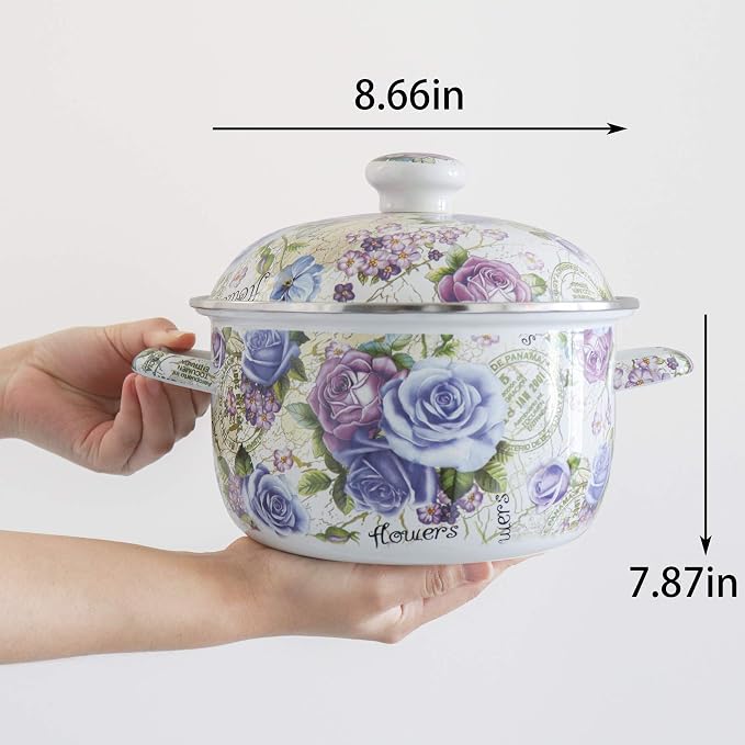 Flower Enamel on Steel Stock Pot/Stockpot - Image 2