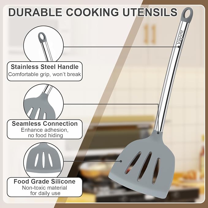 8 PCS Cooking Utensils Set, Vayvnt Silicone Kitchen Spatula Set - Image 3