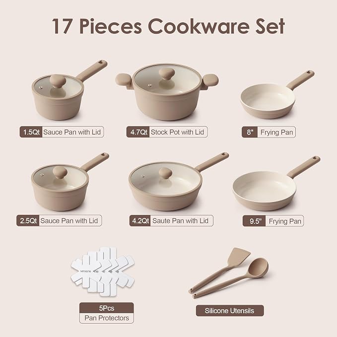 SENSARTE Ceramic Nonstick Pots and Pans Set 17pcs, Healthy Induction Cookware - Image 2