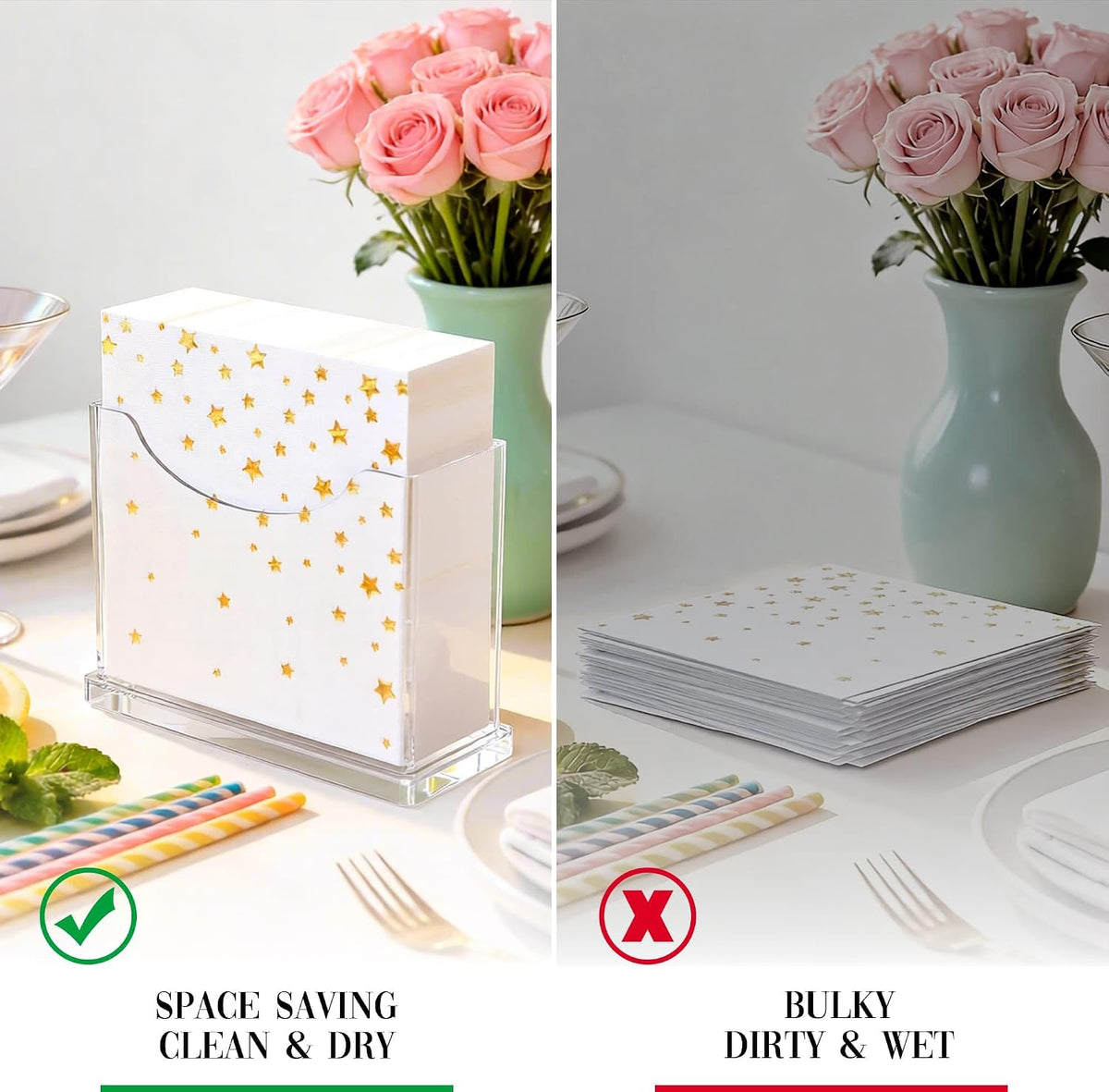 Cocktail Napkin Holder Table - for 5 x 5 Inches Napkin, Clear Upright