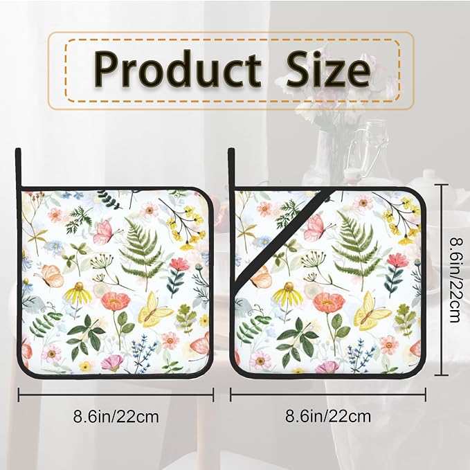 Wildflowers Butterfly Herbs Pot Holder Set of 2, Heat Resistant Potholders Oven - Image 2
