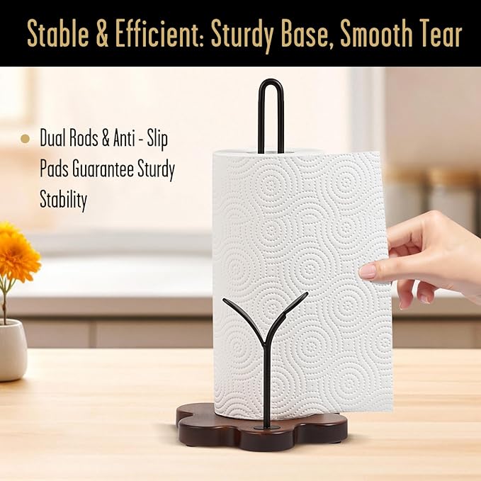 Wooden Paper Towel Holder Countertop, Floral Base - Image 6