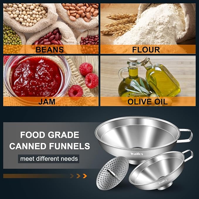 Walfos 5.5 Inch and 4 inch Stainless Steel Wide-Mouth Funnel - Image 2