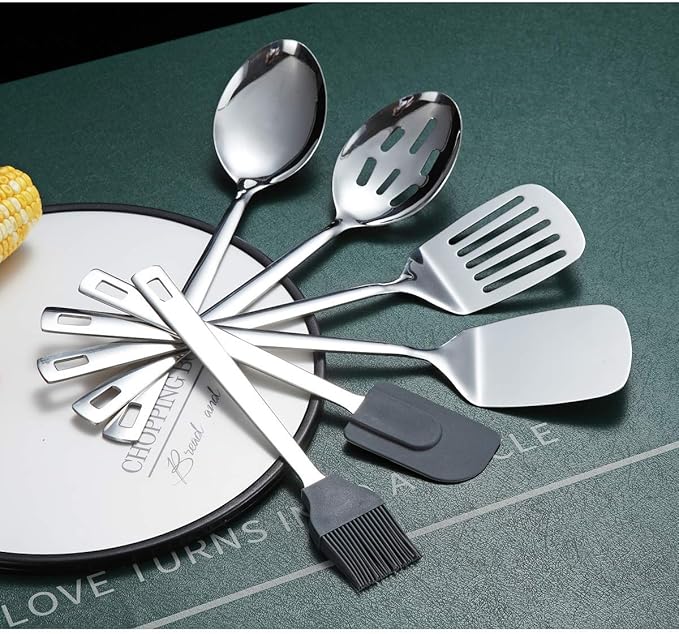 Cooking Spoon, Berglander 6 Pieces Spatula Set Stainless Steel, Metal Spatula - Image 4