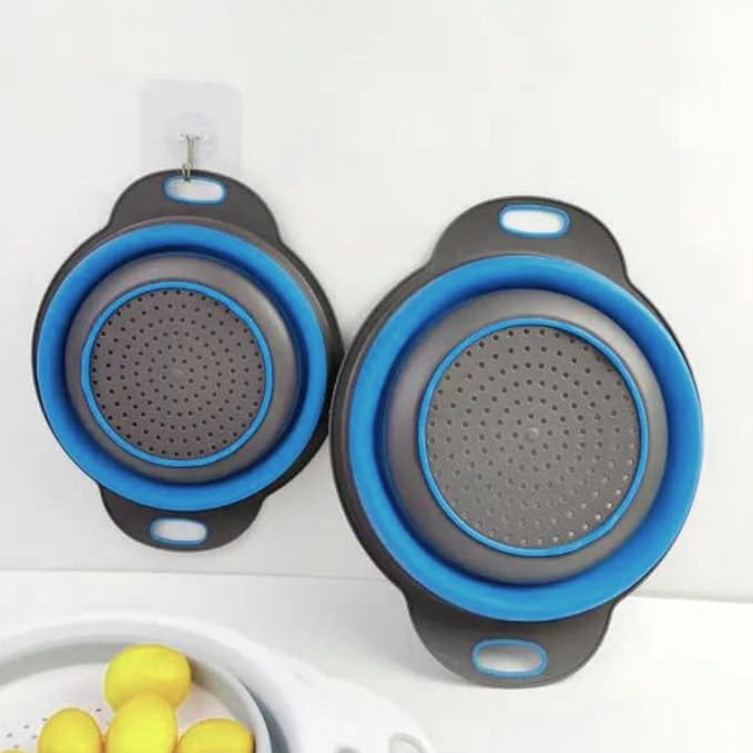 Round Silicone Blue Colander Collapsible – Foldable Kitchen Strainer Small - Image 5