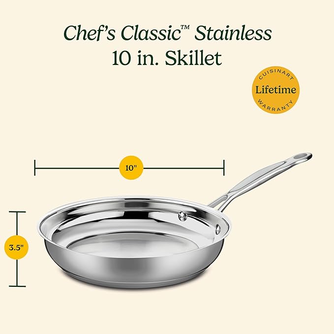 Cuisinart 10-Inch Open Skillet, Stainless Steel Skillet Large Kitchen Pan - Image 5