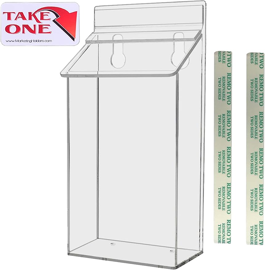 Outdoor Brochure Box with Lid Clear Acrylic Wall Mount Outside Bin Holds 4" x by MarketingHolders