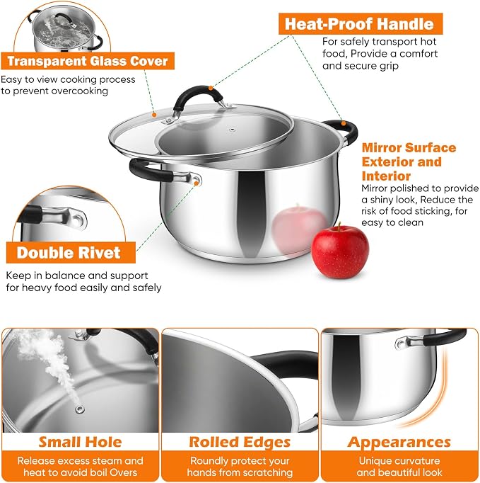 P&P CHEF Stainless Steel Stock Pot, 6 Qt Cooking Soup Pot - Image 4