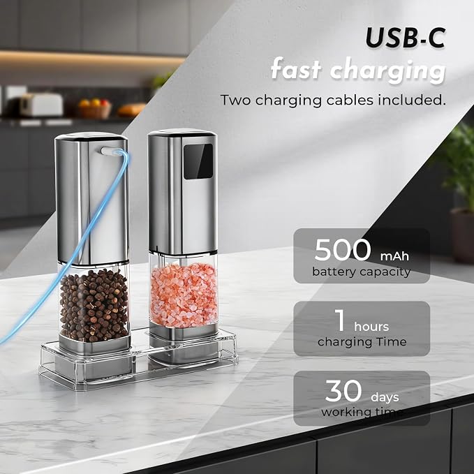 Upgraded Larger Capacity Electric Salt and Pepper Grinder Set Rechargeable - Image 4