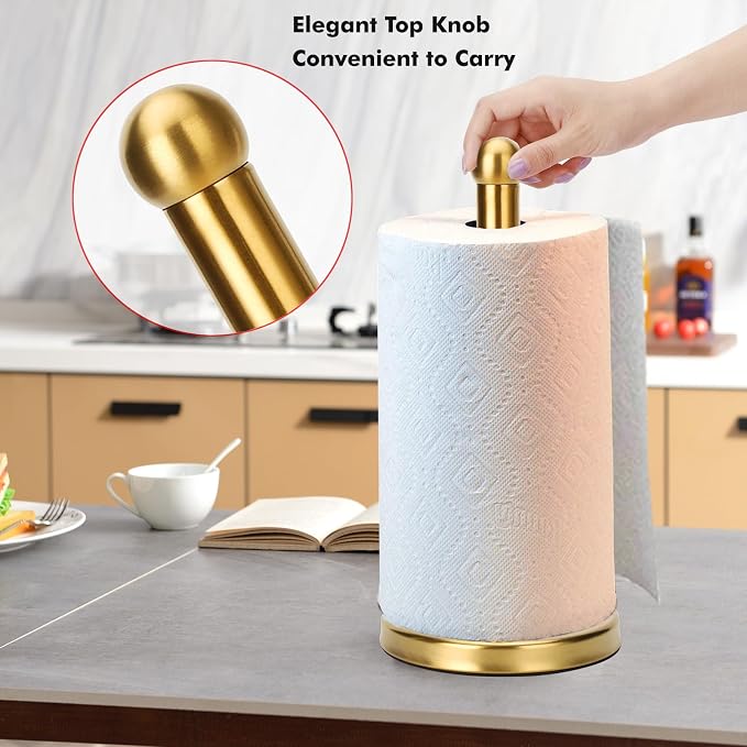 Paper Towel Holder Stand with Sturdy Base Fits Standard and Jumbo Sized Paper - Image 3