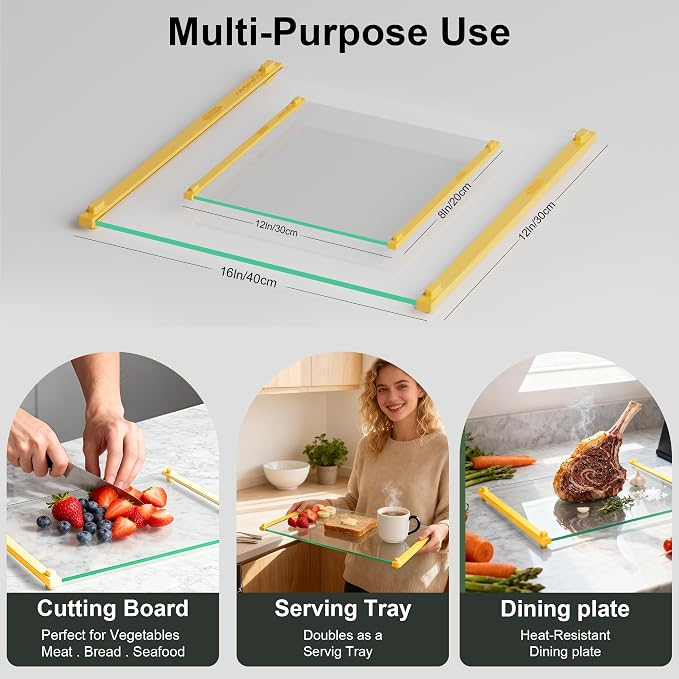 Tempered Glass Cutting Board for Kitchen, 12x16" & 12x8" 2 Pcs, Heat Resistant - Image 3