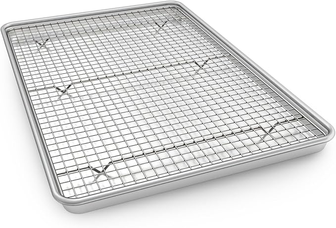 Half Sheet Pans with Rack Set, 18 Inch Commercial Quality Baking Sheet Pan Set by EWFEN