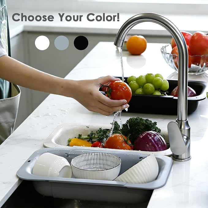 Over the Sink Colander Strainer Basket, Extendable Colander and Strainer - Image 9