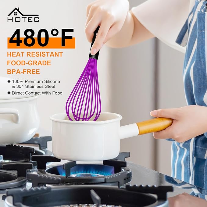 HOTEC 4 Pieces Silicone Whisks for Cooking, Wire Balloon Whisks Egg Beater - Image 2