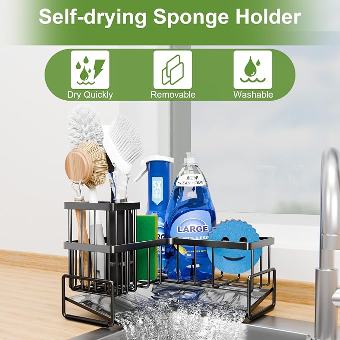 Fikoksol Large Sponge Holder for Kitchen Sink, 90-Degree Sink Caddy Organizer - Image 3