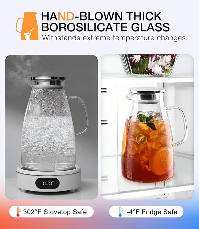 Glass Pitcher with Lid, 1 Gallon 128oz Water Pitcher with Handle and Spout - Image 5