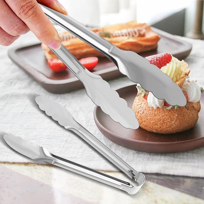 8 Pack Serving Tongs XEVOM Kitchen Tongs, Buffet Tongs, Stainless Steel Food - Image 5