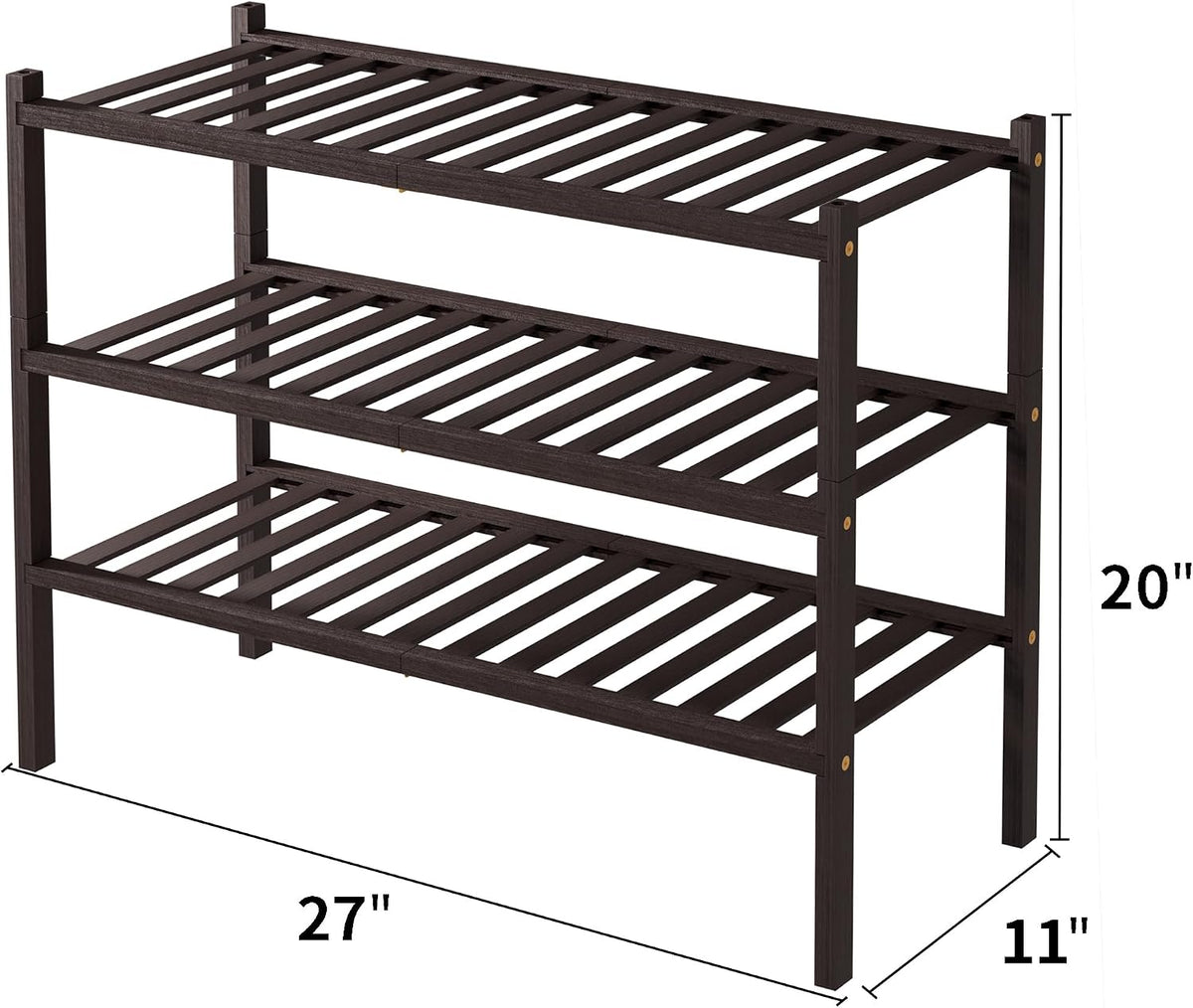 ROMGUAR CRAFT 3 Tier Bamboo Shoe Rack for Closet Free Standing Wood