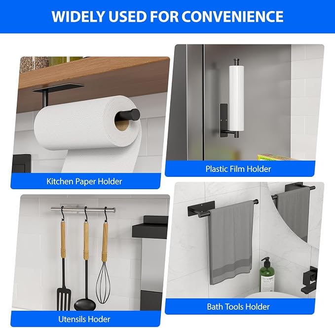Paper Towel Holder Under Cabinet, Self-Adhesive, No Drilling, Stainless Steel - Image 4